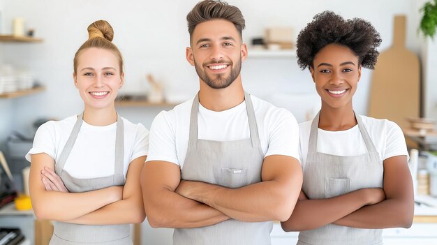 Trzech członków zespołu w kuchni